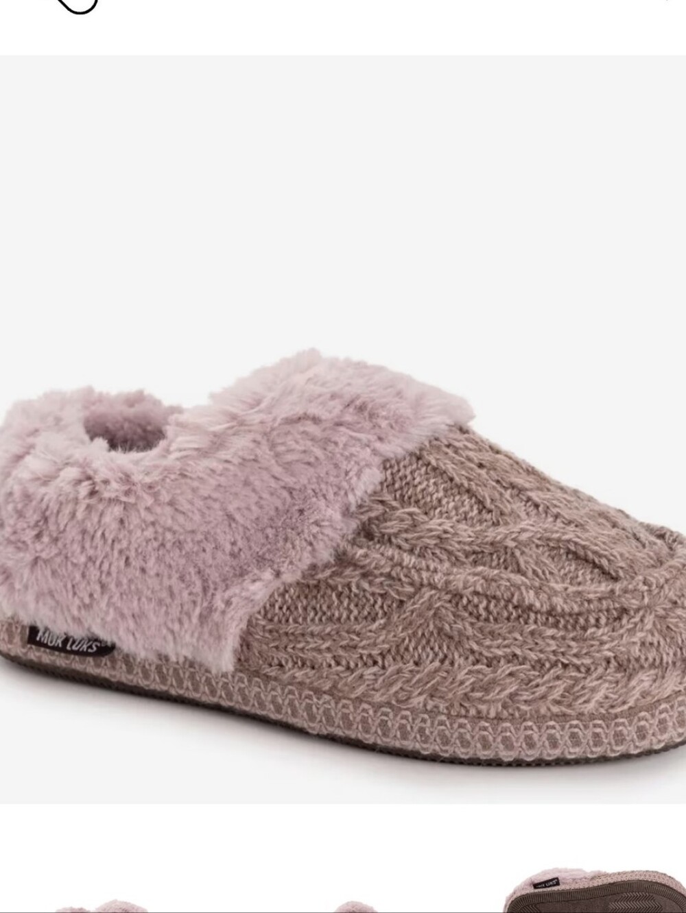 Muk Luks Plush Cable-Knit Slip-On Slippers in Dusty Pink
